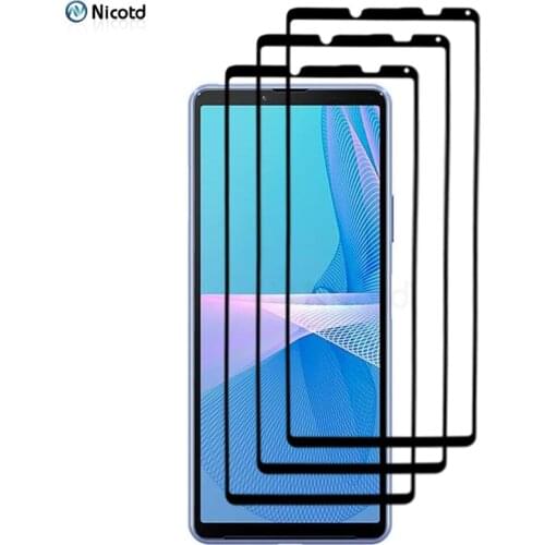 3Pcs Full Cover Full Glued Tempered Glass For Sony Xperia 10 III SO-52B, SOG04 Screen Protector Only Fit For Sony Xperia 10 III