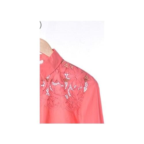 Women Blouse Embroidery Floral Print Shirt Hollow Out Long Sleeve Turn-Down Collar 2021 Summer Ladies Loose Tops and Shirt