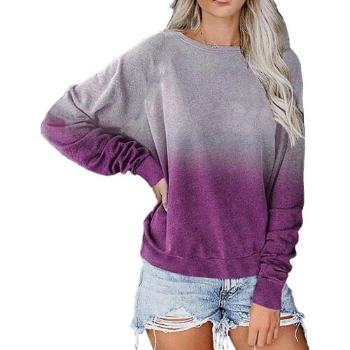 2020 Women Autumn Gradient Color Pullover Long Sleeve T-shirt Casual Loose Pullover Winter O Neck Bottoming Shirt Ladies Clothes