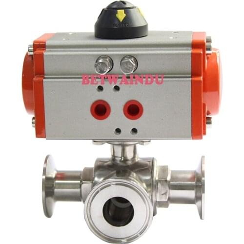 3 Way Air Control Pneumatic 304 Stainless Steel Ball Valve 2" 51MM T-Type Sanitary Ball Valve Clamp Installing