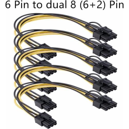 6 Pin PCI Express To Dual PCIE 8 (6+2) Pin Power Cable 20cm Motherboard Graphics Card PCI-E GPU Power Data Cable Splitter