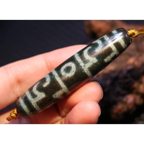 Treasure Power Tibetan Old Agate Full Cinabar 3 eye Lianshifaqi Totem dZi Bead Amulet Timestown UPD1210A
