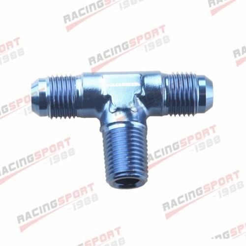 AN4 AN-4 to 1/8 NPT Flare Tee T-piece Fitting Adapter Aluminum Alloy Blue