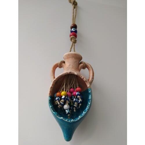 Turquoise Terra Cotta Evil Eye Wall Hanging Traditional Turkish Handmade Boho Home Decor Ojo Turco Made in Turkey