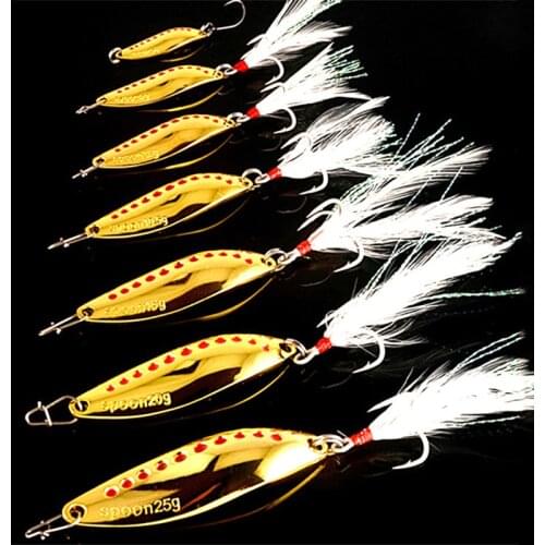 7.5/10/15/20/25g Gold Silver Metal VIB Lures Feather Blood Slot Hook Spoon Lure Fishing bait Bass Artificial Leaf Hard Bait