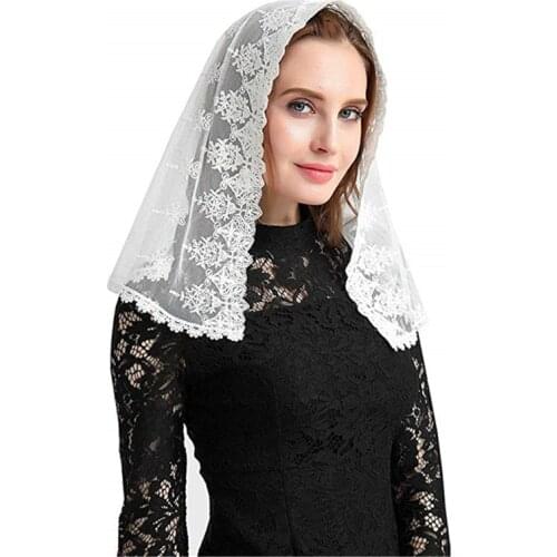 D Shape Small Mantilla Veils Catholic Head Covering For Church Chapel Embroidered Spanish Lace Ivory Black With Hair ClipTQ2112