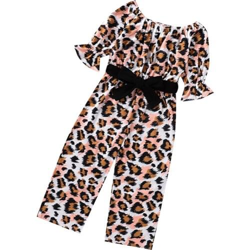 Toddler Kids Girls Clothes Long Sleeve Off Shoulder Romper Fashion Leopard Print Jumpsuit One-Pieces Clothes 3 4 5 6 7 Years