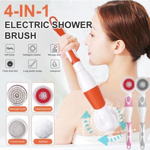 Electric Massage Bath Brush Back Scrubber for Shower Waterproof Body Brush with Long Handle Multi-functional Brush