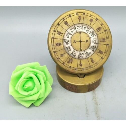 Old compass sundial ornaments, Exquisite handicraft ornaments with twelve zodiac patterns