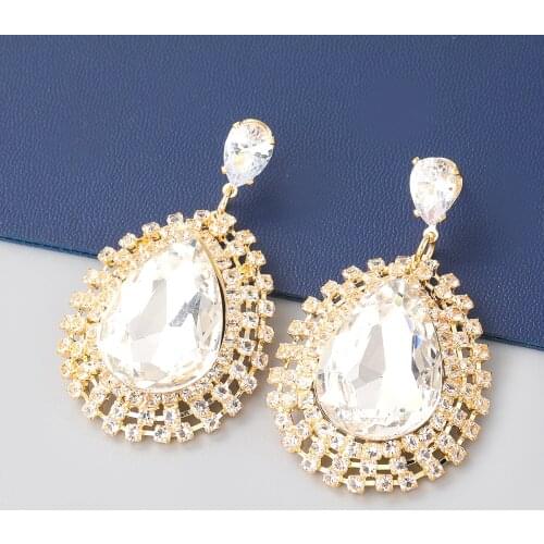 JIJIAWENHUA New Trend Big Rhinestone Geometric Shape womens Earrings Dinner Party Fashion Statement Jewelry Accessories