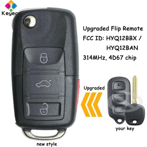 KEYECU Upgraded Flip Remote Key With 3 1/ 4 Button 314MHz 4D67 Chip - FOB for Toyota 4Runner Sequoia FCC ID: HYQ12BBX, HYQ12BAN
