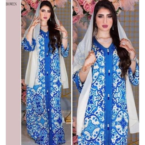 2021 Ramadan Hijab Abayas For Women Caftan Marocain Dubai Turkey Bohemian Long Dress Muslim Fashion Lady Islam Clothing Gown