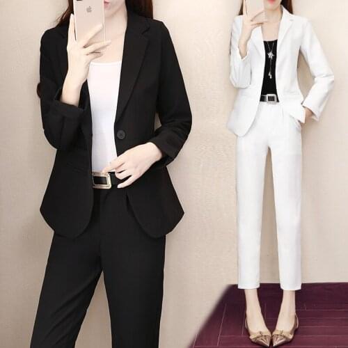 Korean White Woman Suits Lady Suit Office Blazer Pants Suits Fashion Temperament Women Office Wear British Style Two Piece Black