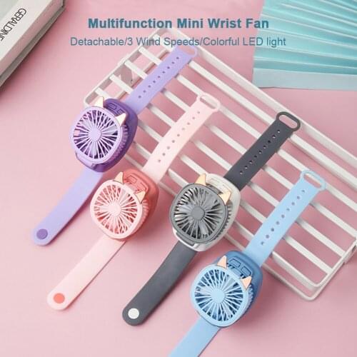 Creative Kids Portable Watch fan Detachable Colorful Mini Desktop 3 Wind Speeds LED USB Air Cooler Originality Charging Cable