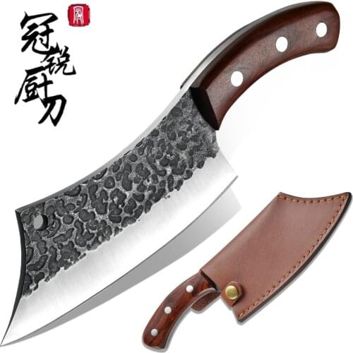 Hand Forged Meat Cleaver Kitchen Chef Knife Leather Sheath Gift Box Outdoor Butcher Chopper Boning Home Camping BBQ Cooking Tool