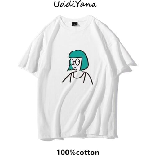 Kawaii 100%Cotton WomensT-shirts OversizeTee Fashion Print WomensClothes Tops Y2K Clothing Round Colar Relaxation Short Sleeve