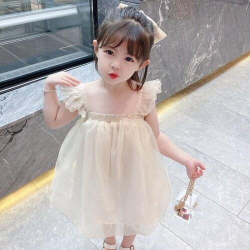 2021 Fashion Childrens Summer Clothing Ruffles Decoration Cute Dress Casual Girls Ball Gown Sleeveless Mini Dresses for Kids