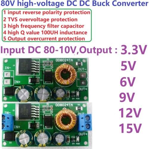 High Voltage Ebike Dc-Dc Step-Down Voltage Regulator Conversion Module 80v 72v 64v 60v 48v 36v 24v To 15v 12v 9v 6v 5v 3.3v