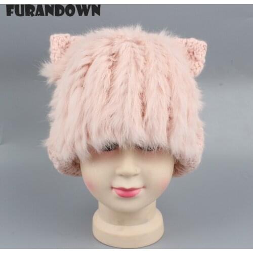 Age 3-10 years Kids Winter Cat Beanie Hat Rabbit Fur Hats For Girls Boys Wool Skullies Beanies
