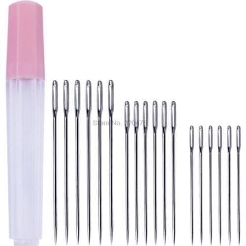 500set 20/100pcs Leather Crafts Sewing Needle Pointed Prism Tool Embroidery Stitching Gold Tail Big Eye Needles Clear Bottle