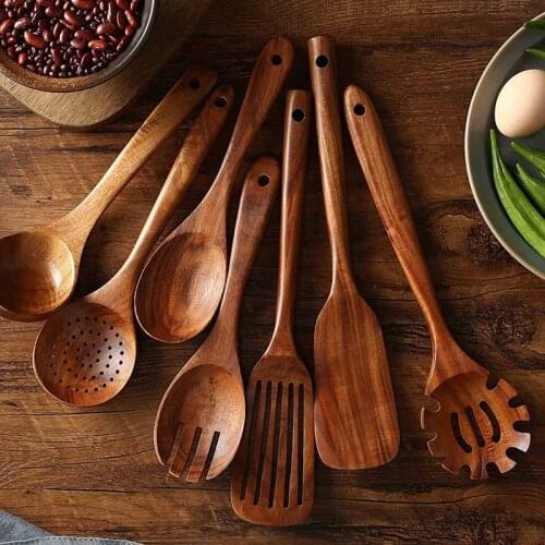 Teak Solid Wood Kitchenware Set Spatula No lacquer Kitchen Cooking Soup Spoon Rice Spoon Wooden Spatula Non-stick Spatula Set