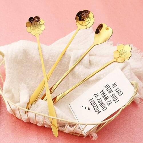 Stainless Steel Spoon Set with Long Handle Flowers Heart Shape Ice Tea Coffee Spoon Dessert Spoon Kitchen Drink Tableware,1PC