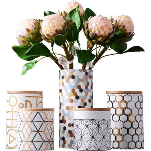 Nordic Style Ceramic Vase Gold New Geometry Modern Exquisite Vase Light Luxury Creative Vaas Groot Outdoor Decoration EI50VA