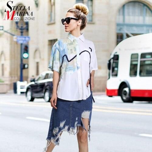 New 2021 Plus Size Summer Clothing Women White Printed Blouse Short-Sleeve Ladies Casual Wear Loose chemise femme Style 8362