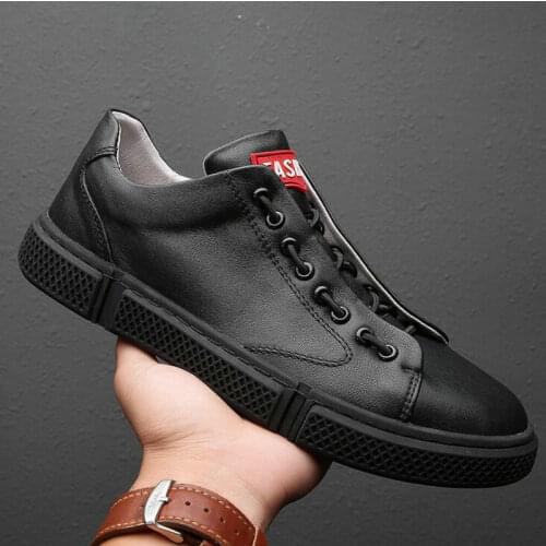 NEW Brand High quality Fashion Breathable Sneakers fashion flats all Black white Mens leather casual loafer shoes LM-24