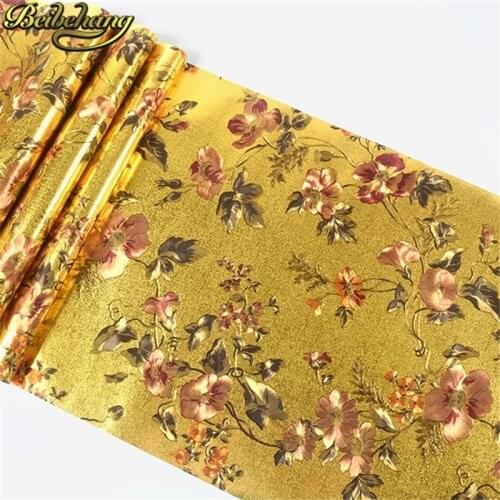 Beibehang papel de parede Floral gold foil wallpaper gold embossed background wall wallpaper for living room ceiling wallpaper