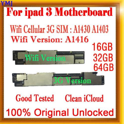 Free iCloud for ipad 3 Motherboard,Original unlocked for Ipad 3 Mainboard with Full Chips,Wifi /3G Version 16GB / 32GB / 64GB