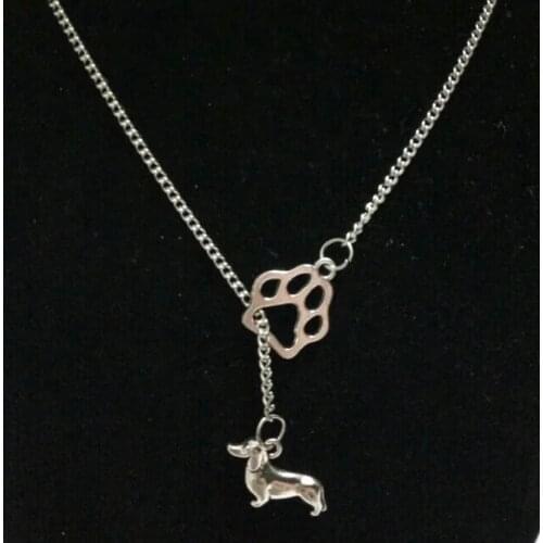 5 pcs Sausage dog Dachshund Dog Paw prints animal charms collar necklace sweater chain tone women jewelry