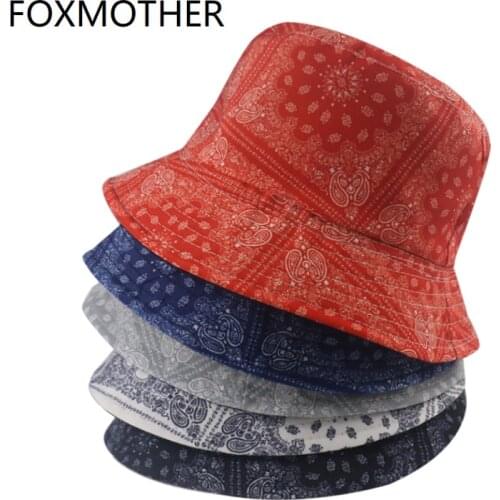 FOXMOTHER 2020 New Hip Hop Reversible Black Navy Grey White Paisley Pattern Bucket Hats Mens Panama Gorro Caps Dropshipping