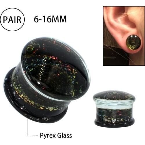 PAIR Multi-Color Galaxy Glass Ear Piercing Plugs Double Falred Ear Strechers Expander Romantic Gift For Unsex 6mm to 16mm