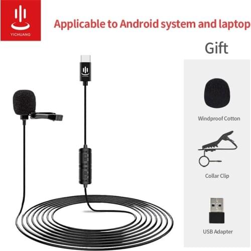 Mini Portable Microphone YC-VM30 Condenser Clip-on Lapel Lavalier Mic Wired Microfon by Type-C Interface For Smartphone/Laptop