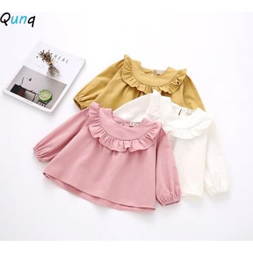 Qunq Sweet Girl Blouses Long Sleeve Spring Fall Kids Tops Clothes for 1 2 3 4 Year Girl Puff Sleeve Toddler Children Pullovers