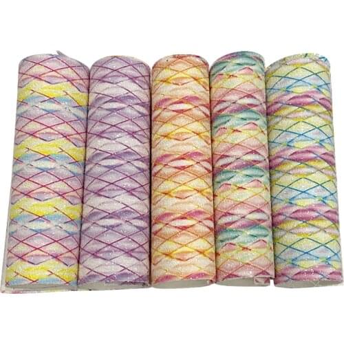 Net Printed Pastel Color Changing Iridescent Colorful Fine Glitter Faux Leather Fabric for Making Shoe/Bag/Hair Bow/Craft