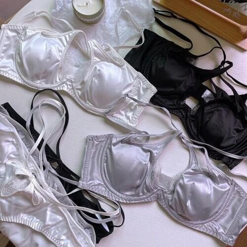 Sexy lingerie briefs female soft steel ring hollow thin strap summer thin haut femme sexy lace retro vest bra panties set