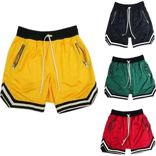 Mens Athletic Running Breathable Mesh Shorts Gym Workout Quick Dry Drawstring Basketball Short Pants with Zipper Pocket