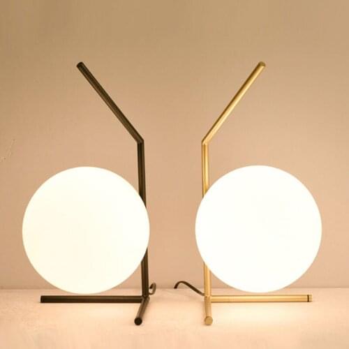 Nordic Glass Ball Table Lamps Modern Moon Lamp Desk Light Fixtures Led Stand Lights Bedroom Home Lighting Loft Industrial Decor