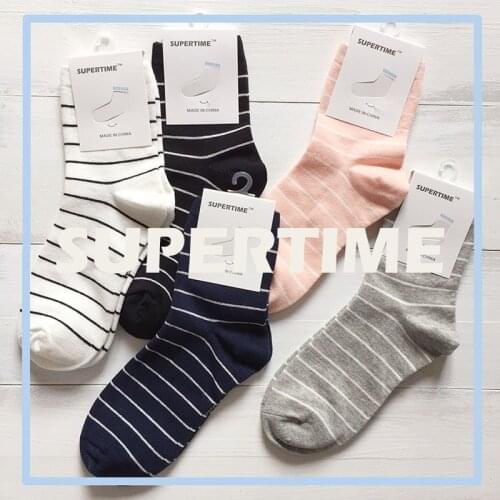 Spring and Autumn Ladys Cute Funny Sock Cotton Striped Long Socks Cotton Simple Fashion Female Socks Five Colors