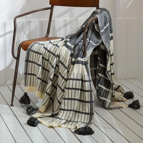 Sofa Knit Throw Blanket Tassles Cotton Blanket Grey Ivory Geometric Travel Blanket 130x160cm Home Sofa Chair Couch Bed 51"x62"