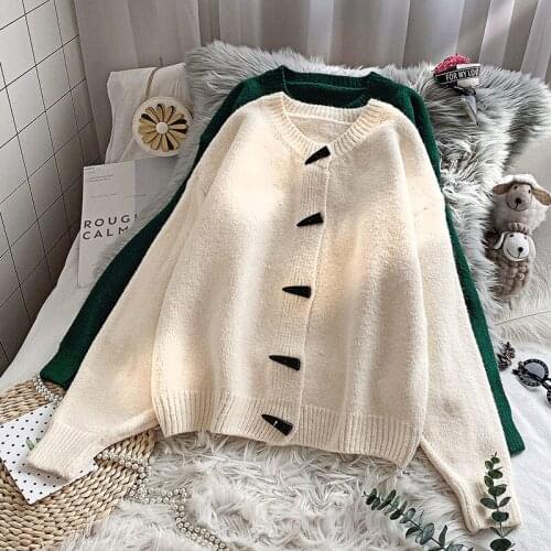 Button Knitted Women Sweater And Cardigan Winter New Long-Sleeved Solid Casual All Match Female Outwear Coats Tops