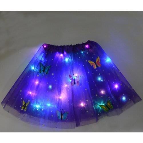 Girls Women Led Light Up Black Purple Starry Glow Tutu Skirt for Birthday Party Wear Gift Wedding Decor -Batteries Included