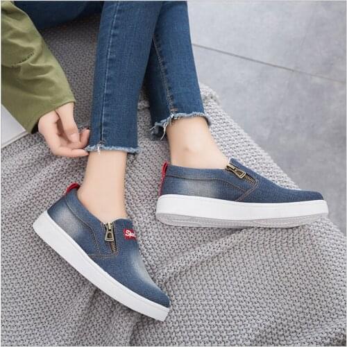 Women shoes 2020 new arrival fashion denim women casual shoes femme tenis feminino zip canvas shoes women sneakers plus size