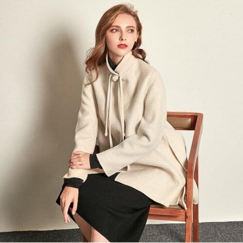 Women s winter coat off white Double sided wool cashmere outwear 2019 autumn plus size ladies fashion casual overcoats free ship