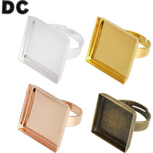 10pcs 20mm 25mm Bronze Silver Gold Color Brass Square Ring Settings Bezels Base Fit Glass Cabochons Button DIY Jewelry Material