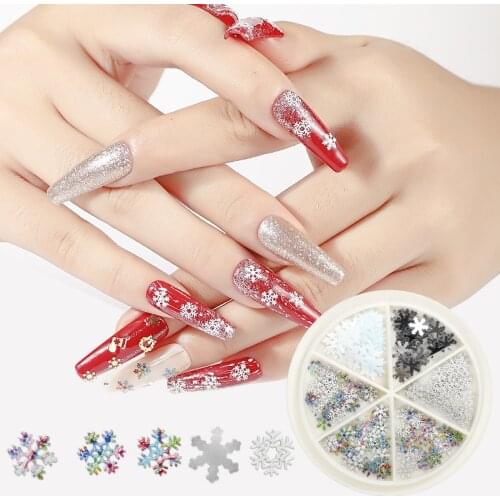 12 Styles Hollow Metal Nail Decoration Christmas Halloween Colorful Snowflake Christmas Tree Bell Glitter Sequins Manicure Tips