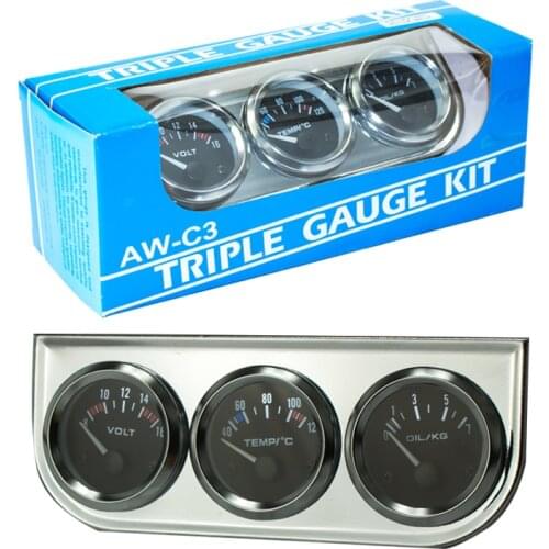 2INCH 52mm Triple gauge 3 in 1 Volt Meter + Water Temp Gauge + Oil press Gauge Sensor Auto Gauge Car Meter