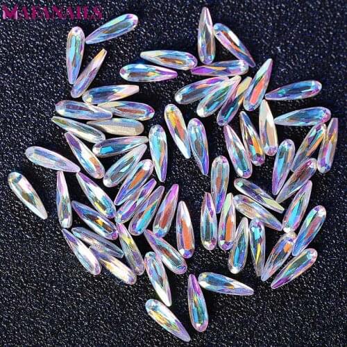 20pcs Crystal AB Nail Rhinestones 3*11mm Long 3D Nail Art Rhinestons Flat Back Tear-drop Glass Nail Stones Accessory Tools ZSD60